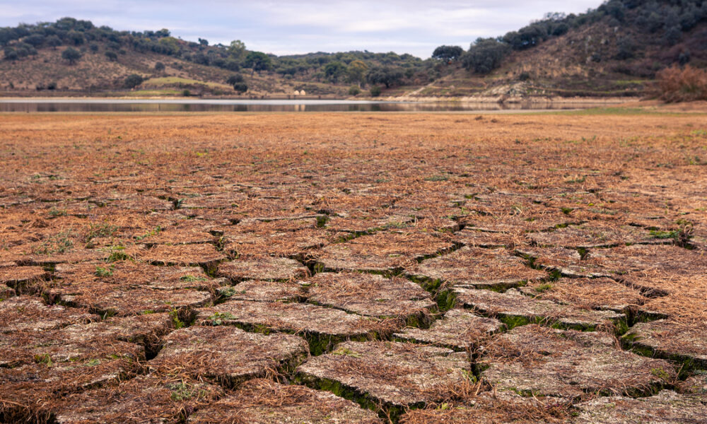 Terra seca e rachada ilustra crise climática.