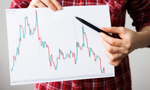 Mulher aponta gráfico em queda; WeWork coleciona resultados negativos