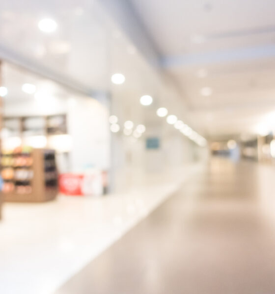 Shopping vazio, mostrando que fluxo em lojas físicas diminuiu; franchising