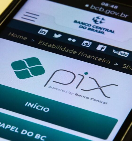 Close em celular com tela aberta na página do pix do Governo Federal; transações pix; vazamento chaves pix; pix por aproximação