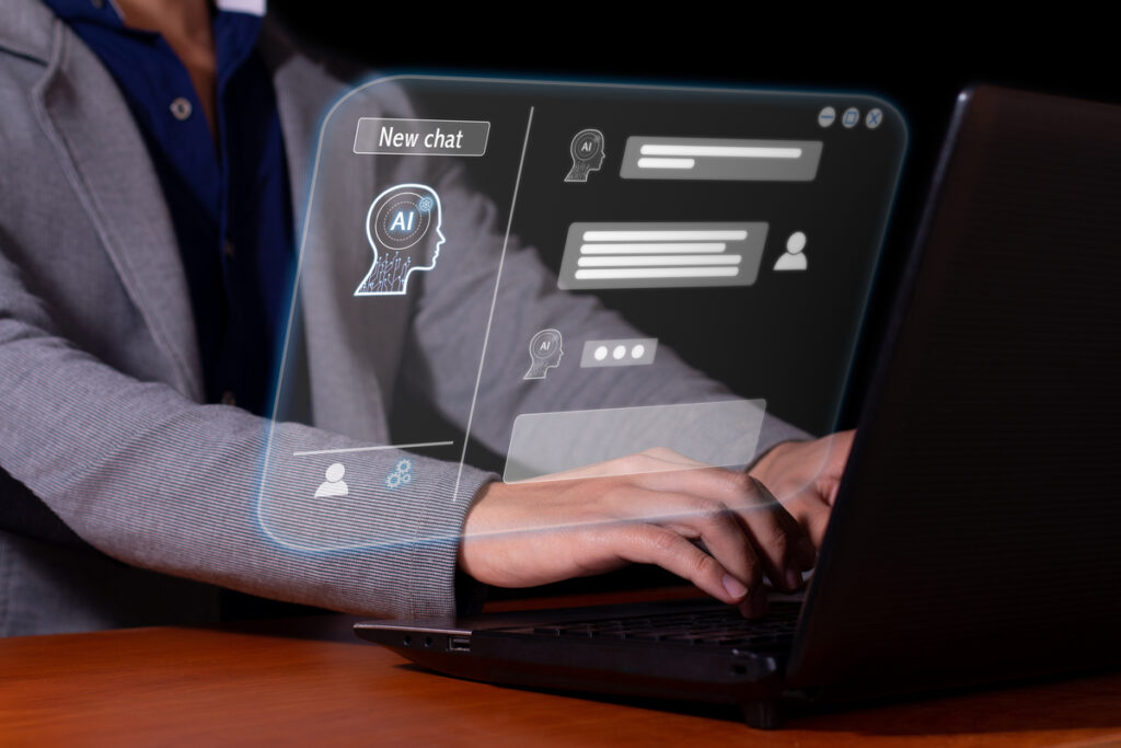 Homem criando perfil na internet, conceito de inteligência artificial (IA); Loopia