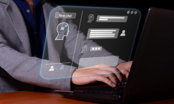 Homem criando perfil na internet, conceito de inteligência artificial (IA); Loopia