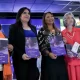 A ministra das Mulheres, Cida Gonçalves, a primeira dama Janja Lula da Silva, a ministra do Planejamento, Simone Tebet, e a ministra do STF, Carmen Lúcia, durante lançamento do Relatório da Agenda Transversal Mulheres PPA