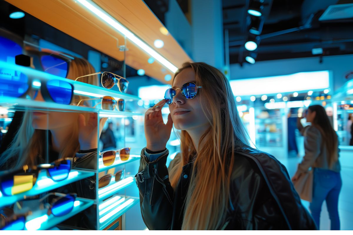 Mulher fazendo compras em loja de óculos
